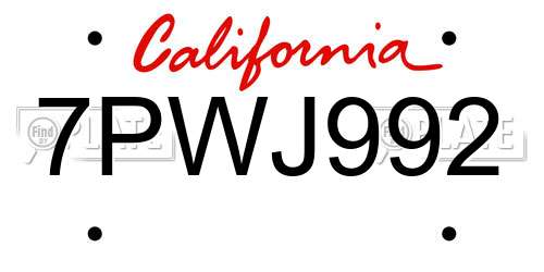 7PWJ992 California License Plate