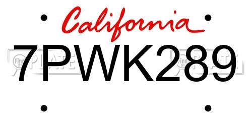 7PWK289 California License Plate