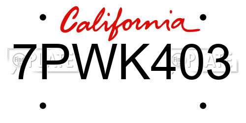 7PWK403 California License Plate