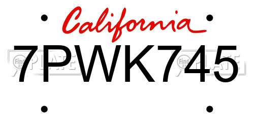 7PWK745 California License Plate