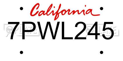 7PWL245 California License Plate