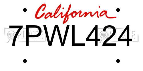 7PWL424 California License Plate