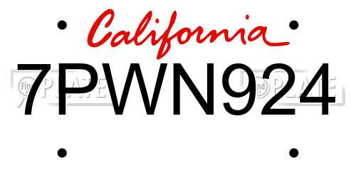 7PWN924 California License Plate