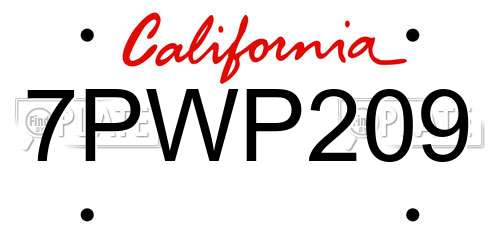 7PWP209 California License Plate