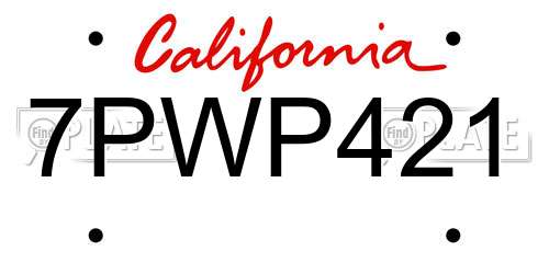 7PWP421 California License Plate