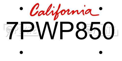 7PWP850 California License Plate