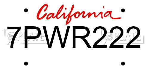 7PWR222 California License Plate