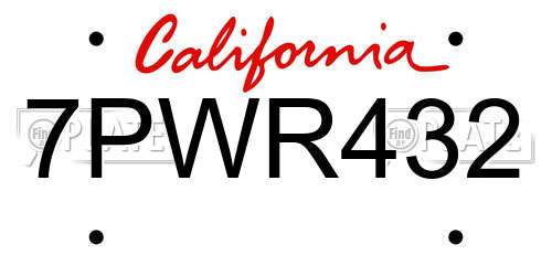 7PWR432 California License Plate