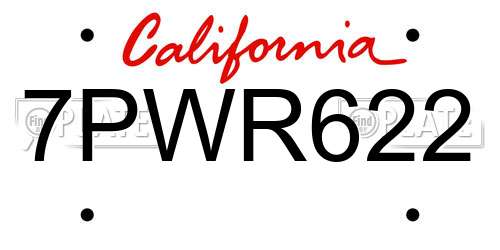 7PWR622 California License Plate