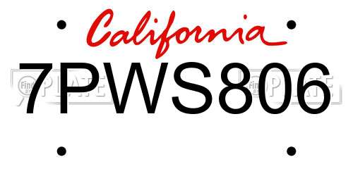 7PWS806 California License Plate