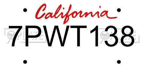 7PWT138 California License Plate