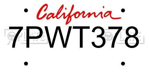 7PWT378 California License Plate