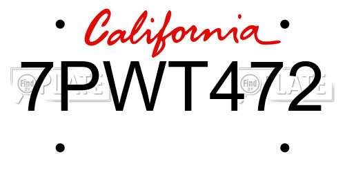 7PWT472 California License Plate