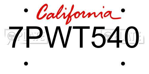 7PWT540 California License Plate