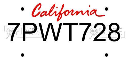 7PWT728 California License Plate
