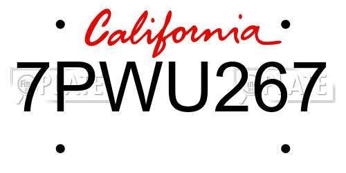 7PWU267 California License Plate