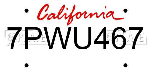 7PWU467 California License Plate