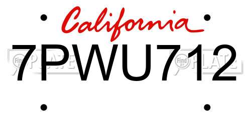 7PWU712 California License Plate