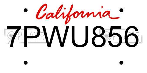 7PWU856 California License Plate