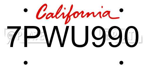 7PWU990 California License Plate