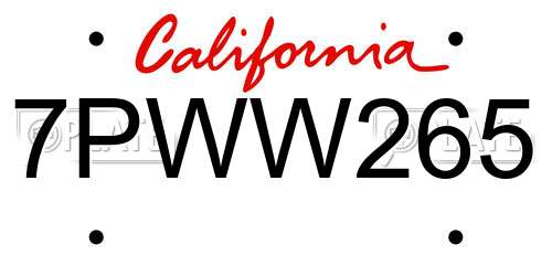 7PWW265 California License Plate