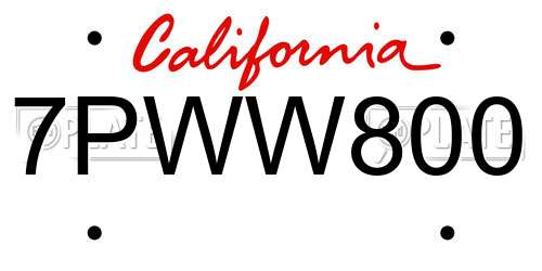 7PWW800 California License Plate