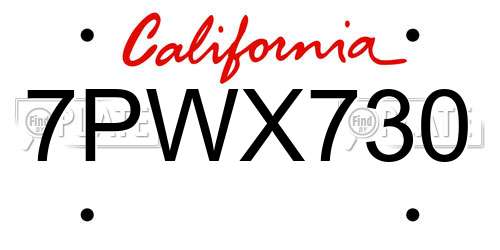 7PWX730 California License Plate