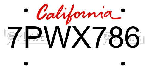 7PWX786 California License Plate