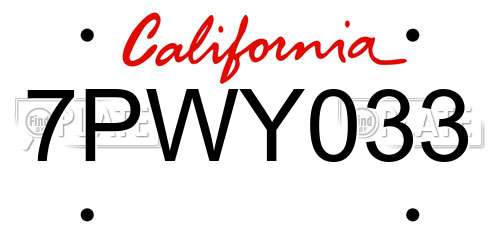 7PWY033 California License Plate