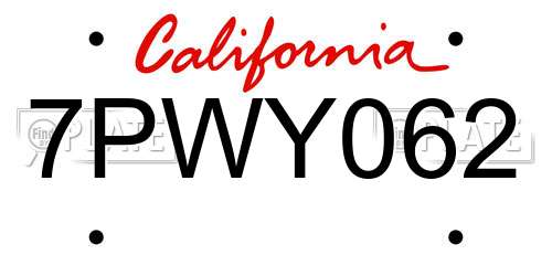 7PWY062 California License Plate