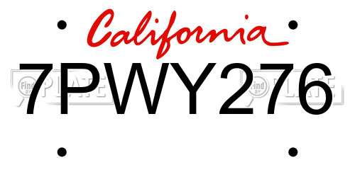 7PWY276 California License Plate