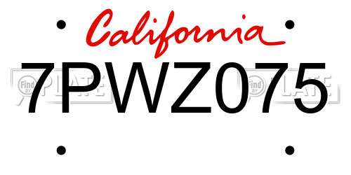 7PWZ075 California License Plate