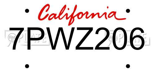 7PWZ206 California License Plate
