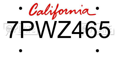 7PWZ465 California License Plate