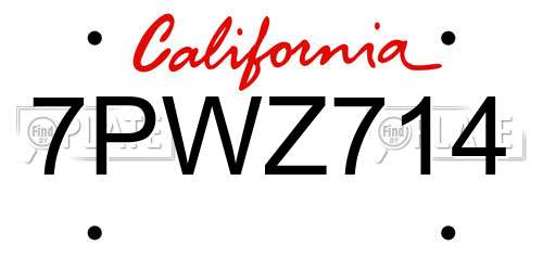 7PWZ714 California License Plate