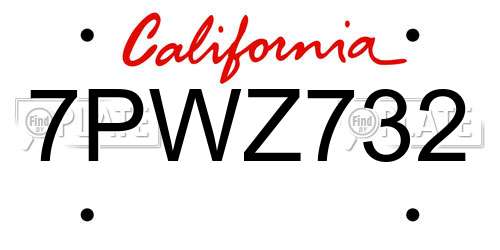 7PWZ732 California License Plate