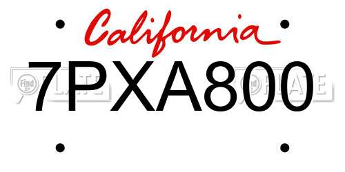 7PXA800 California License Plate