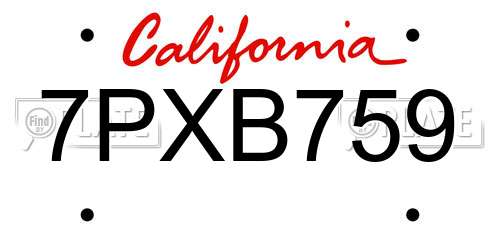 7PXB759 California License Plate