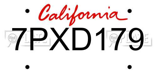 7PXD179 California License Plate