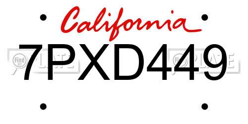 7PXD449 California License Plate