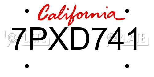 7PXD741 California License Plate