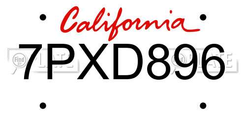 7PXD896 California License Plate