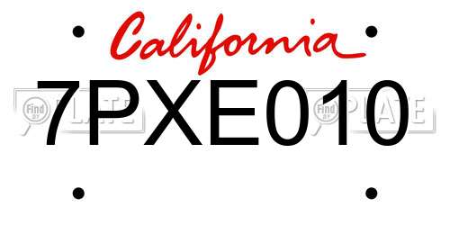 7PXE010 California License Plate