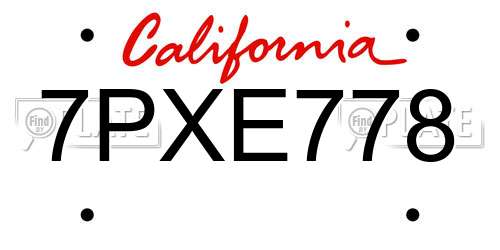 7PXE778 California License Plate