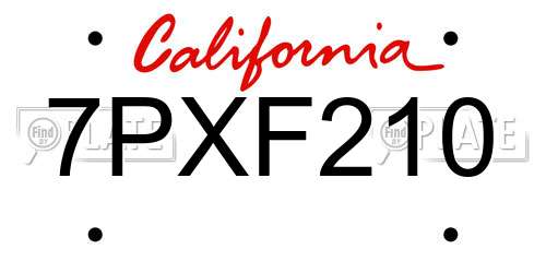 7PXF210 California License Plate