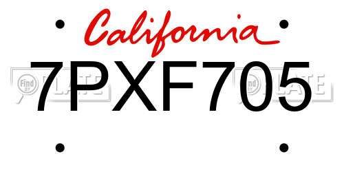 7PXF705 California License Plate