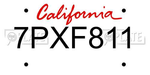 7PXF811 California License Plate