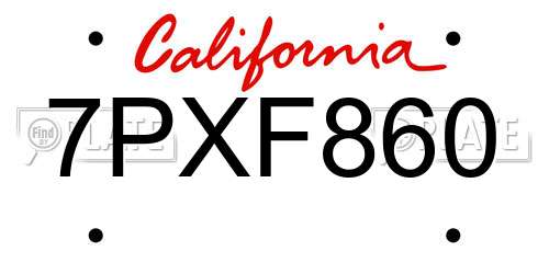 7PXF860 California License Plate