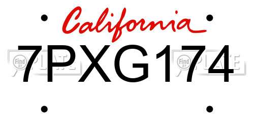 7PXG174 California License Plate