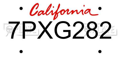7PXG282 California License Plate